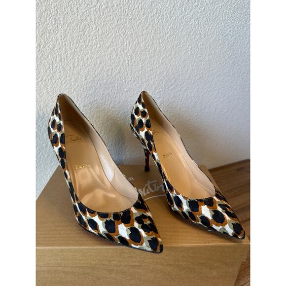 Christian Louboutin Piou Piou 85 Soie Leopard Satin Pumps Size 37.5 w/ Box - Picture 1 of 3